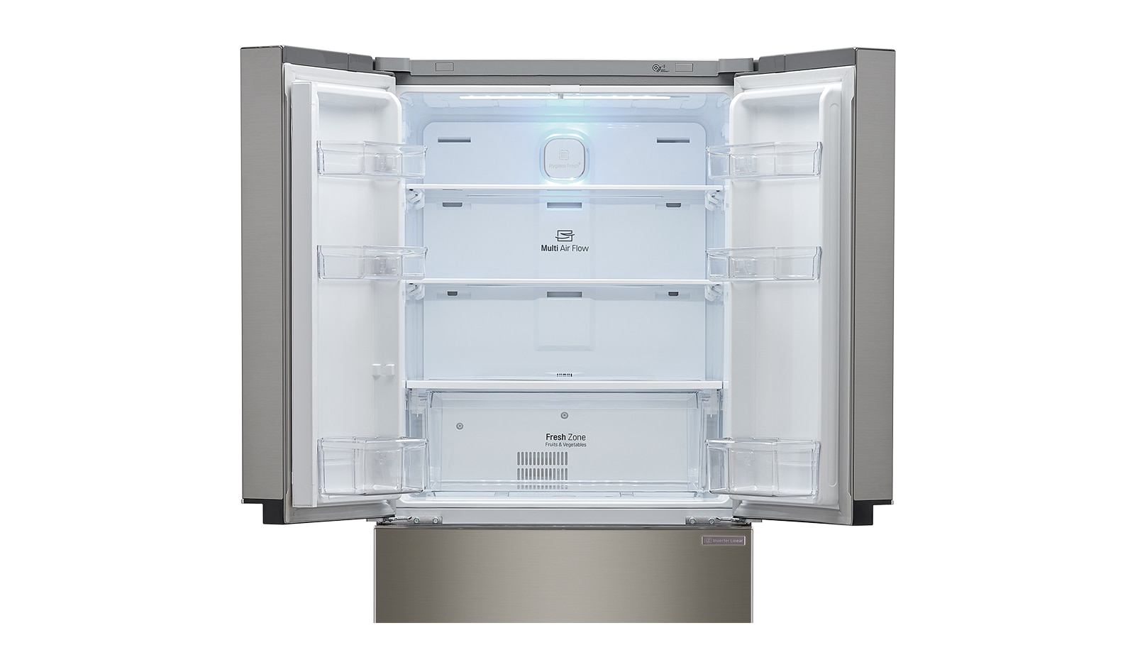LG Nevera Tipo europeo Door-in-Door®, capacidad 499 LTS, No frost, Acabado Platinum silver, Inverter Lineal Compressor, 5 puertas, GB40MDP