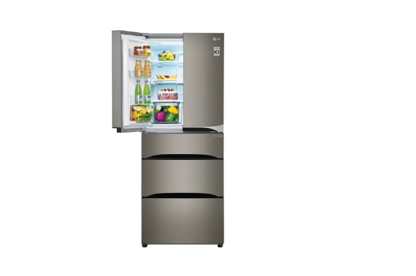 Vista frontal de Nevera Tipo europeo Door-in-Door®, capacidad 499 LTS, No frost, Acabado Platinum silver, Inverter Lineal Compressor, 5 puertas GB40MDP
