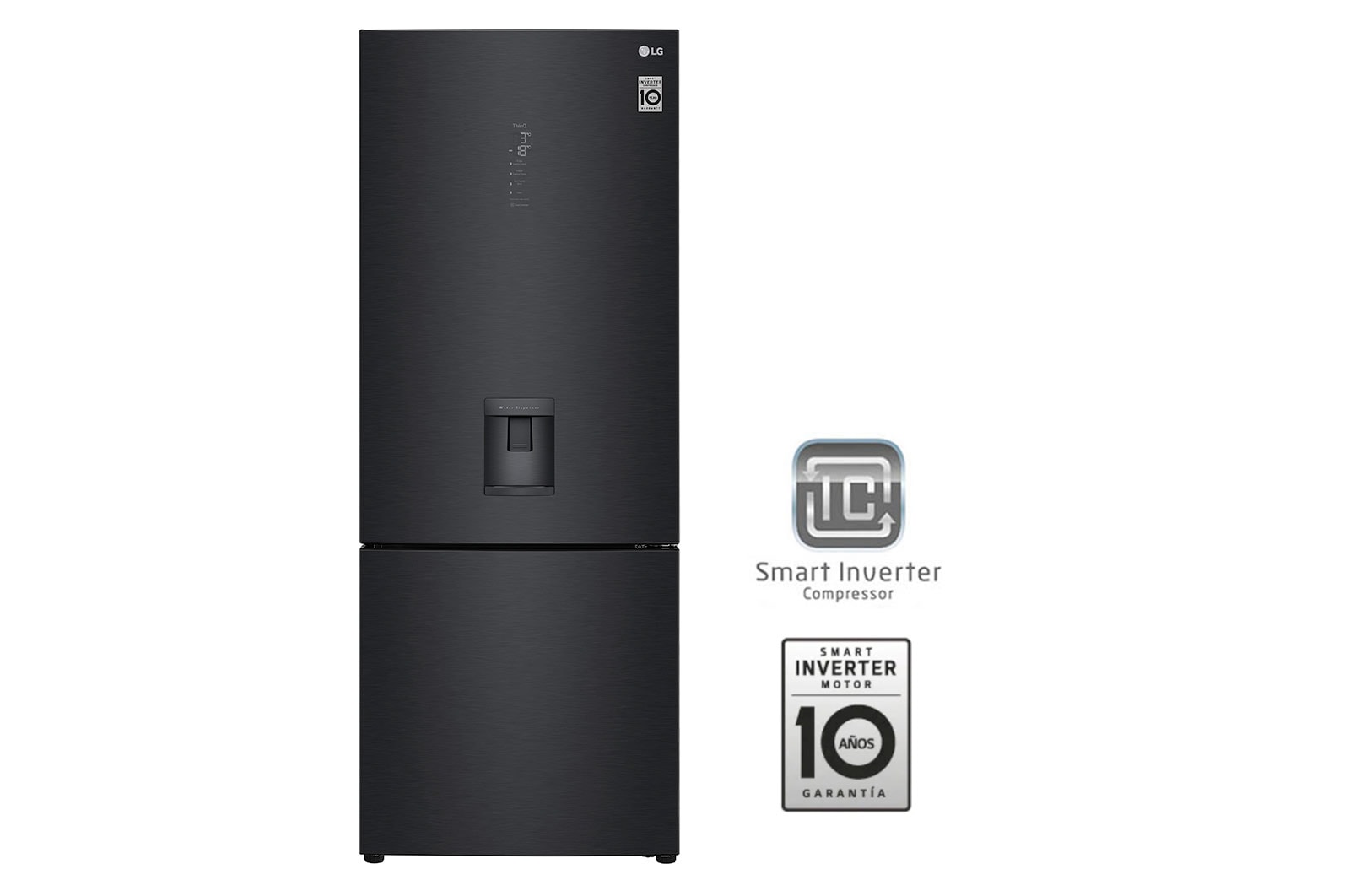 LG Nevera LG Bottom Freezer, 461lts, Tecnología NatureFRESH, Acabado Matte Black Steel, GB45SPT