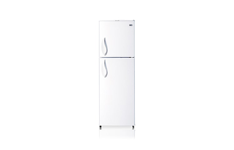 Vista frontal de Mayor ahorro de energía con la tecnología LG. Con una óptima circulación de aire frío, variaciones mínimas de temperatura y sin escarcha en el congelador. GM-323QC