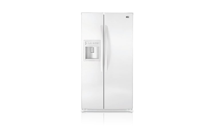 Vista frontal de Nevecón SABER con dispensador automático de agua y hielo. GM-L273UQRM
