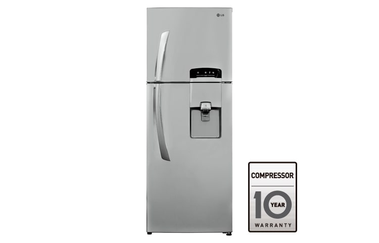 Vista frontal de NEVERA NO FROST, 394LTS, HYGIENE FRESH, DISPENSADOR DE AGUA, PLATINUM SILVER 2\t\t\t\t\t\t GM-S482ULS