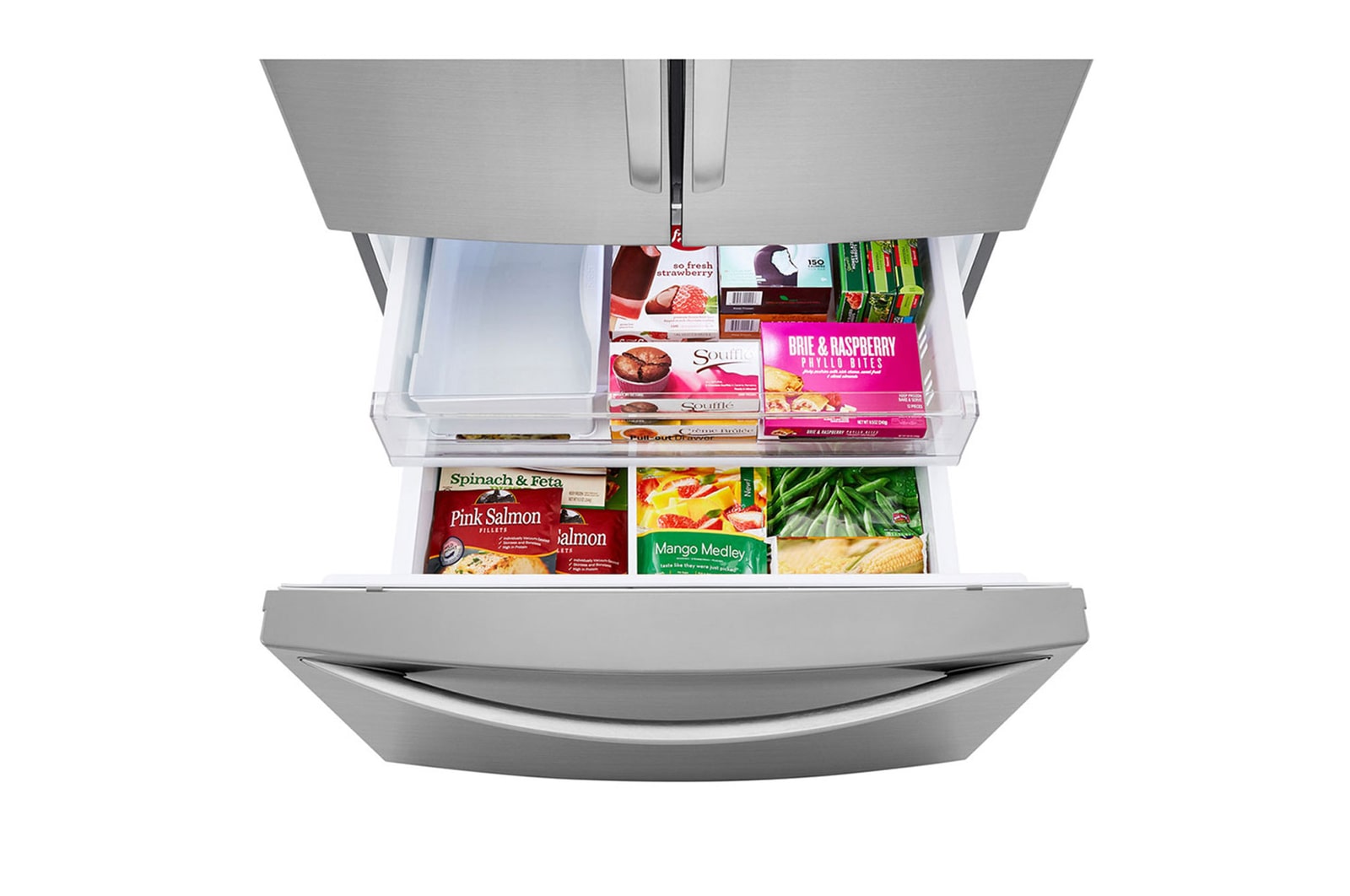 Vista frontal superior almacenamiento congelador lleno de Nevecón LG GM78BGP
