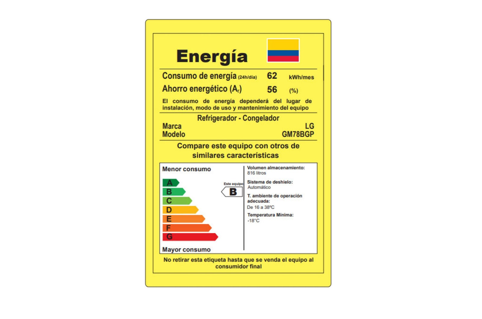 Consumo energético Nevecón LG GM78BGP