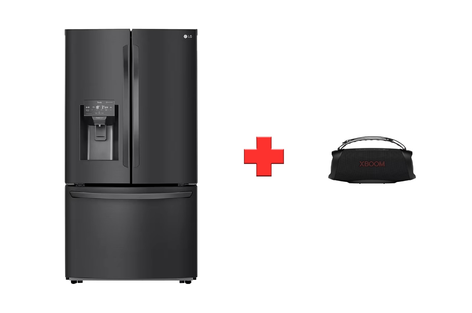 Vista frontal del refrigerador con vista frontal de 30 grados xboom