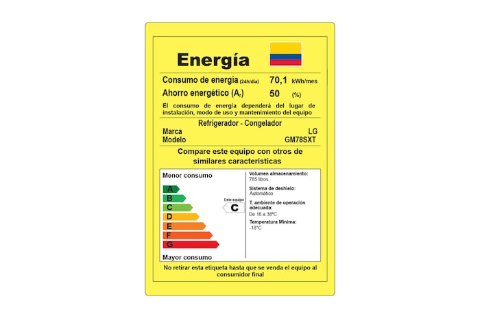 Consumo energético Nevecón LG GM78SXT InstaView