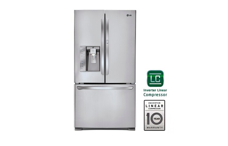 Vista frontal de Nevecon tipo europeo, No Frost, 880Lts, Door-in-Door™, Linear Compressor, Acero inoxidable GR-J318LSJ