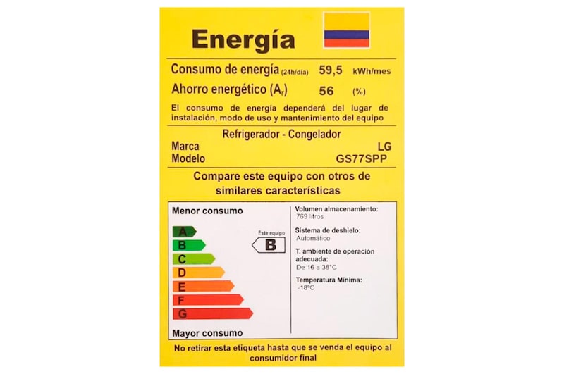 LG Nevecon LG Side by Side 769L Plata Disp. de agua e hielo , GS77SPP