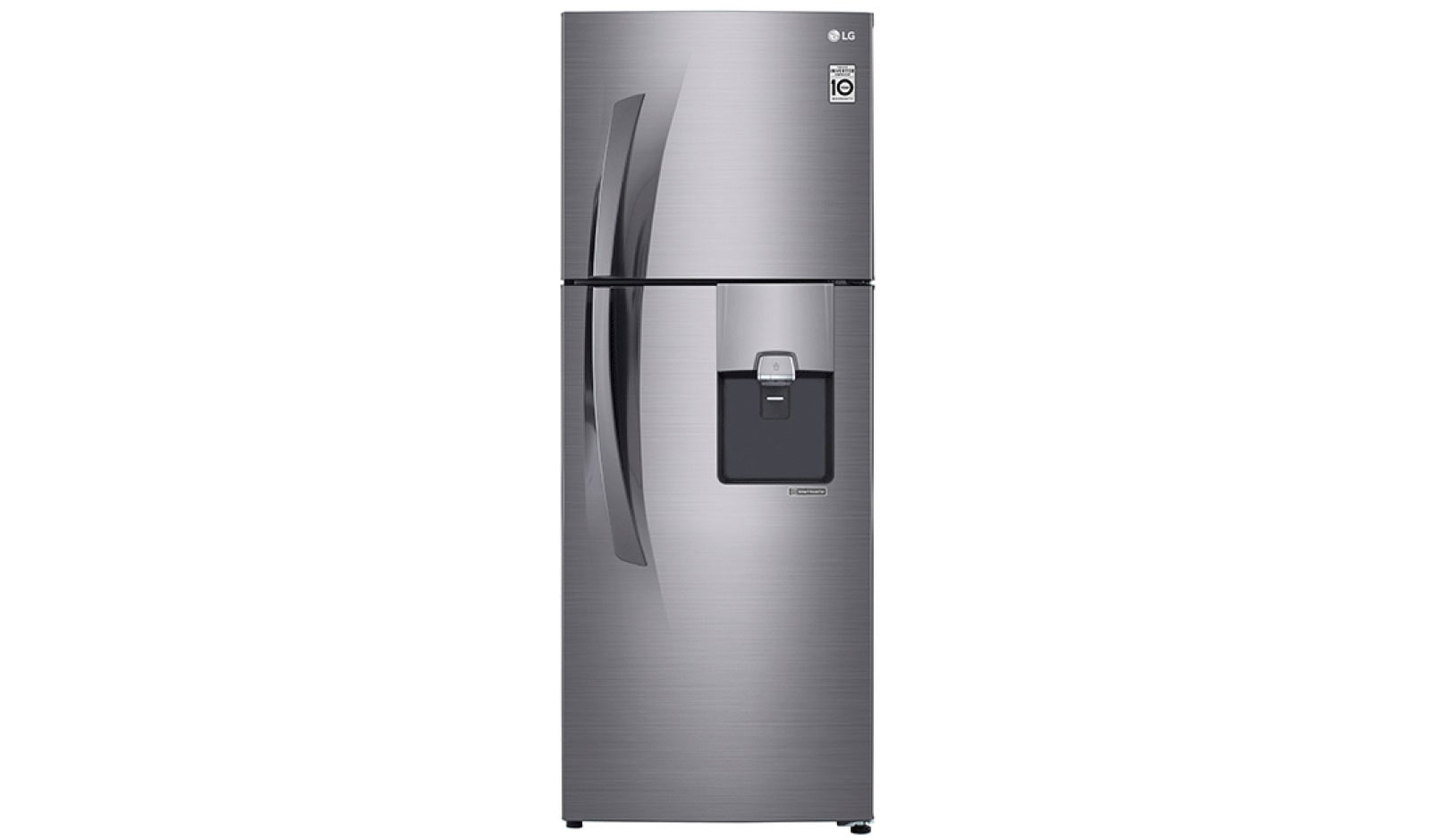 Vista frontal de Nevera Top Mount de 394 LTS, No frost, Acabado Platinum silver, Dispensador de agua y Compresor Smart Inverter GT40WGPP