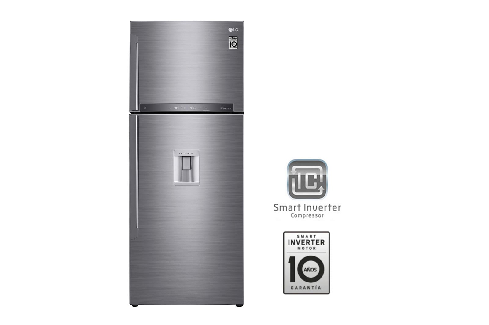 Vista frontal de Nevera Top Mount Teconologia Door Cooling™, capacidad 438 LTS, No frost, Acabado Platinum silver, Filtro Hygiene Fresh&#43;®, Smart Inverter GT44SGP