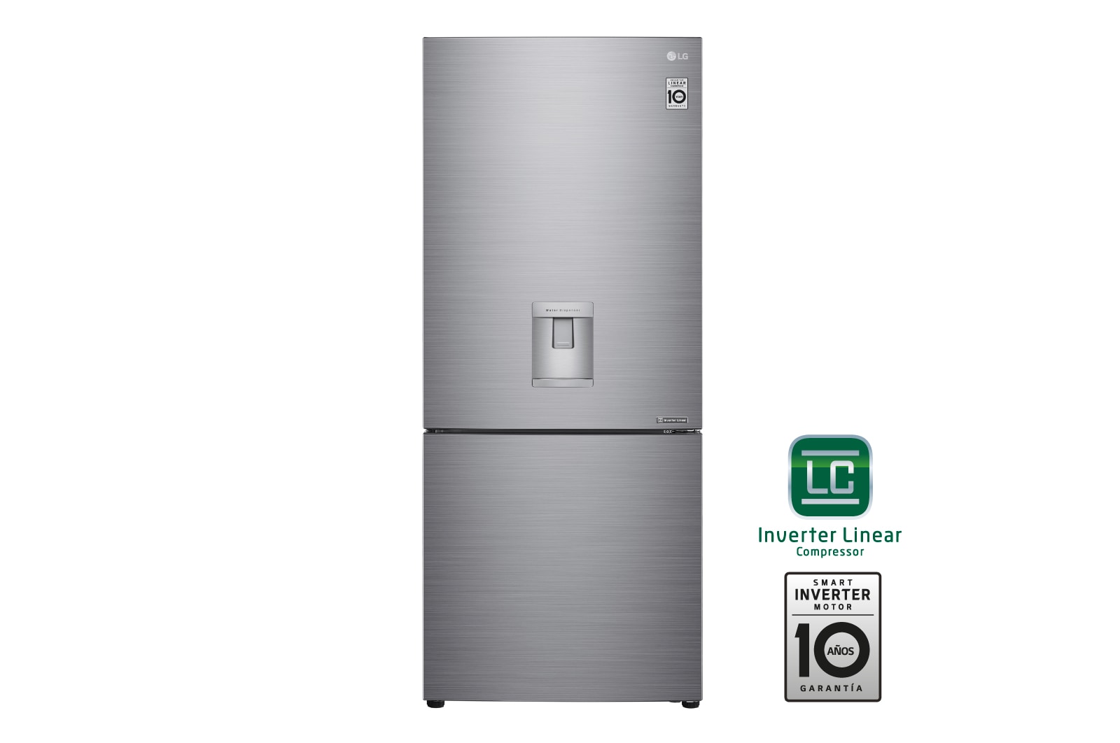 Vista frontal de Nevera LG Bottom Freezer, 454lts, Tecnología NatureFRESH, Acabado Platinum Silver LB41WPP