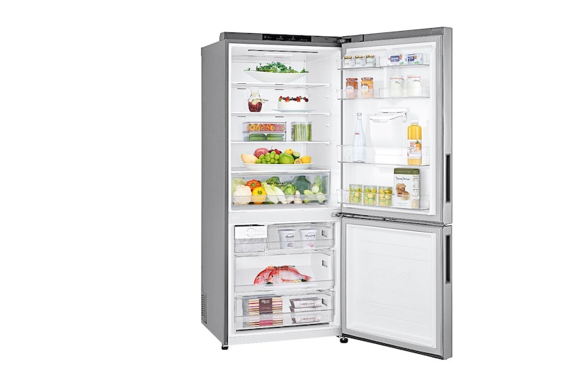 Vista frontal derecha de LG GB41WPP, puertas abiertas.