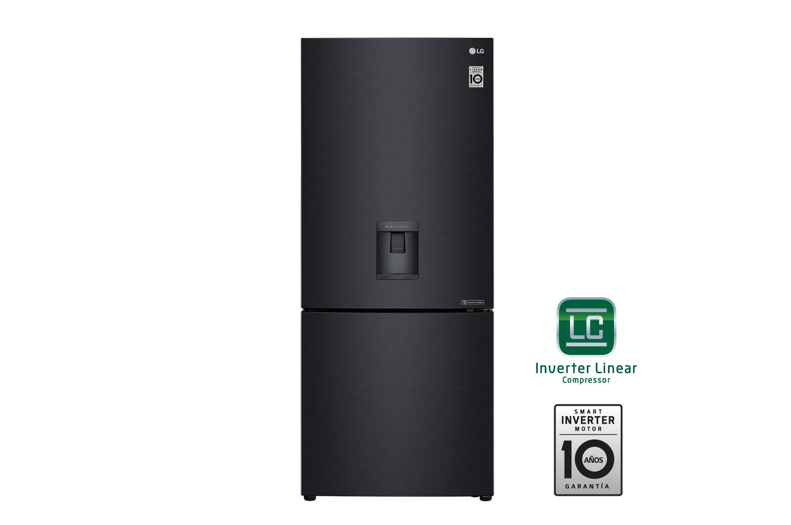 Vista frontal de Nevera LG Bottom Freezer, 454lts, Tecnología NatureFRESH, Acabado Matte Black Steel LB41WPT