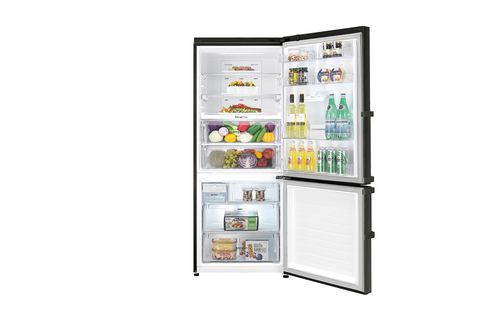 LG Nevera Bottom Freezer, 496 LTS, acabado Black Steel, Inverter Linear Compressor, Dispensador de agua, LB44SVDE