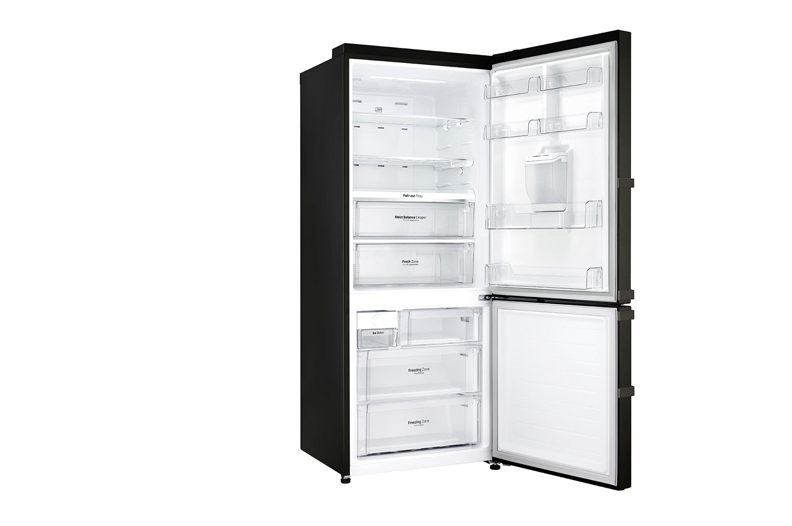 LG Nevera Bottom Freezer, 496 LTS, acabado Black Steel, Inverter Linear Compressor, Dispensador de agua, LB44SVDE