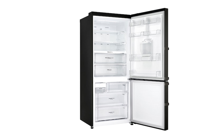 LG Nevera Bottom Freezer, 496 LTS, acabado Black Steel, Inverter Linear Compressor, Dispensador de agua, LB44SVDE