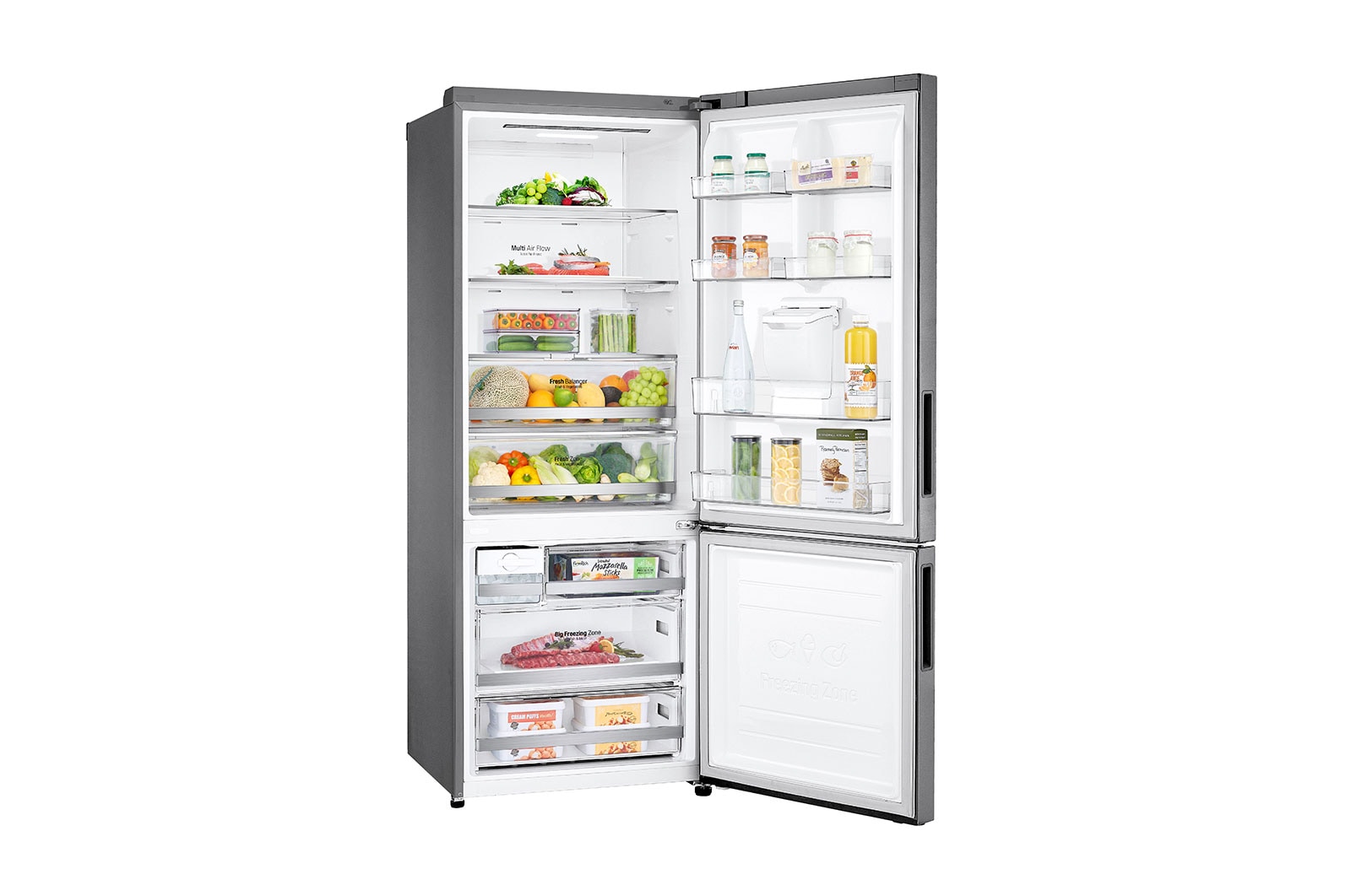 LG Nevera LG Bottom Freezer, 500lts, Tecnología NatureFRESH, Acabado Platinum Silver, LB45SPP