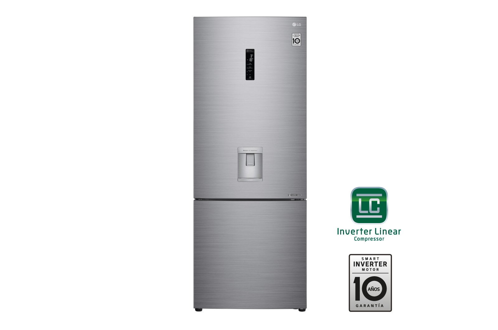 Vista frontal de Nevera LG Bottom Freezer, 500lts, Tecnología NatureFRESH, Acabado Platinum Silver LB45SPP