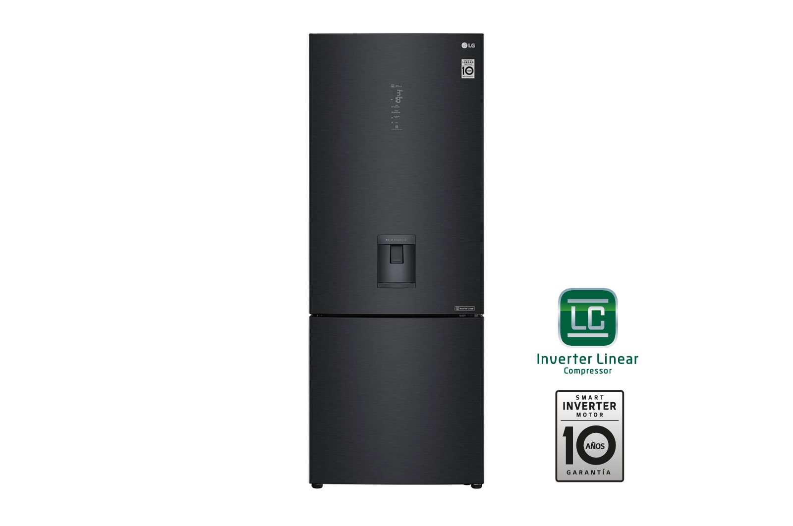 Vista frontal de Nevera LG Bottom Freezer, 500lts, Tecnología NatureFRESH, Acabado Matte Black Steel LB45SPT