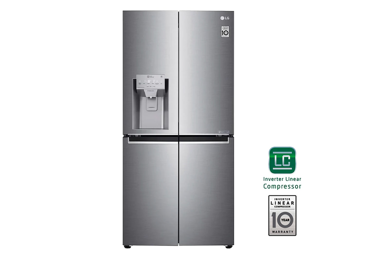 Vista frontal de Nevecon tipo europeo, 506L, ThinQ, acero inoxidable, Inverter Linear Compressor, Hygiene Fresh&#43;, 10 años de garantía LM57SPP1