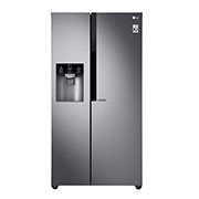 Vista frontal de Nevecón LG Side by Side, capacidad de 591 LTS, acadabo Platimun Silver, Inventer Linear Compresor LS63SPGK