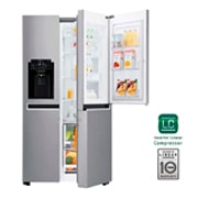 Vista frontal de Nevecon Door-in-Door®, Side by Side, capacidad 592L Brutos, acabado Platimun Silver, Inverter Linear Compresor LS65SDPX