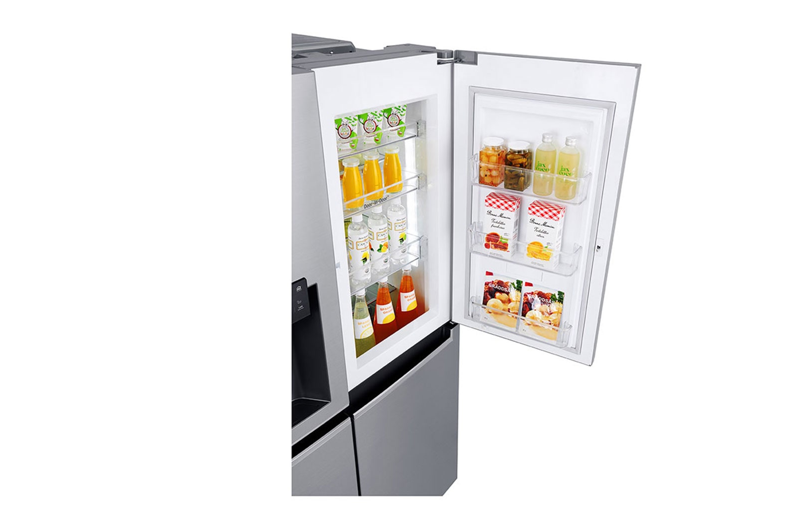 LG Nevecon Door-in-Door®, Side by Side, capacidad 592L Brutos, acabado Platimun Silver, Inverter Linear Compresor, LS65SDPX