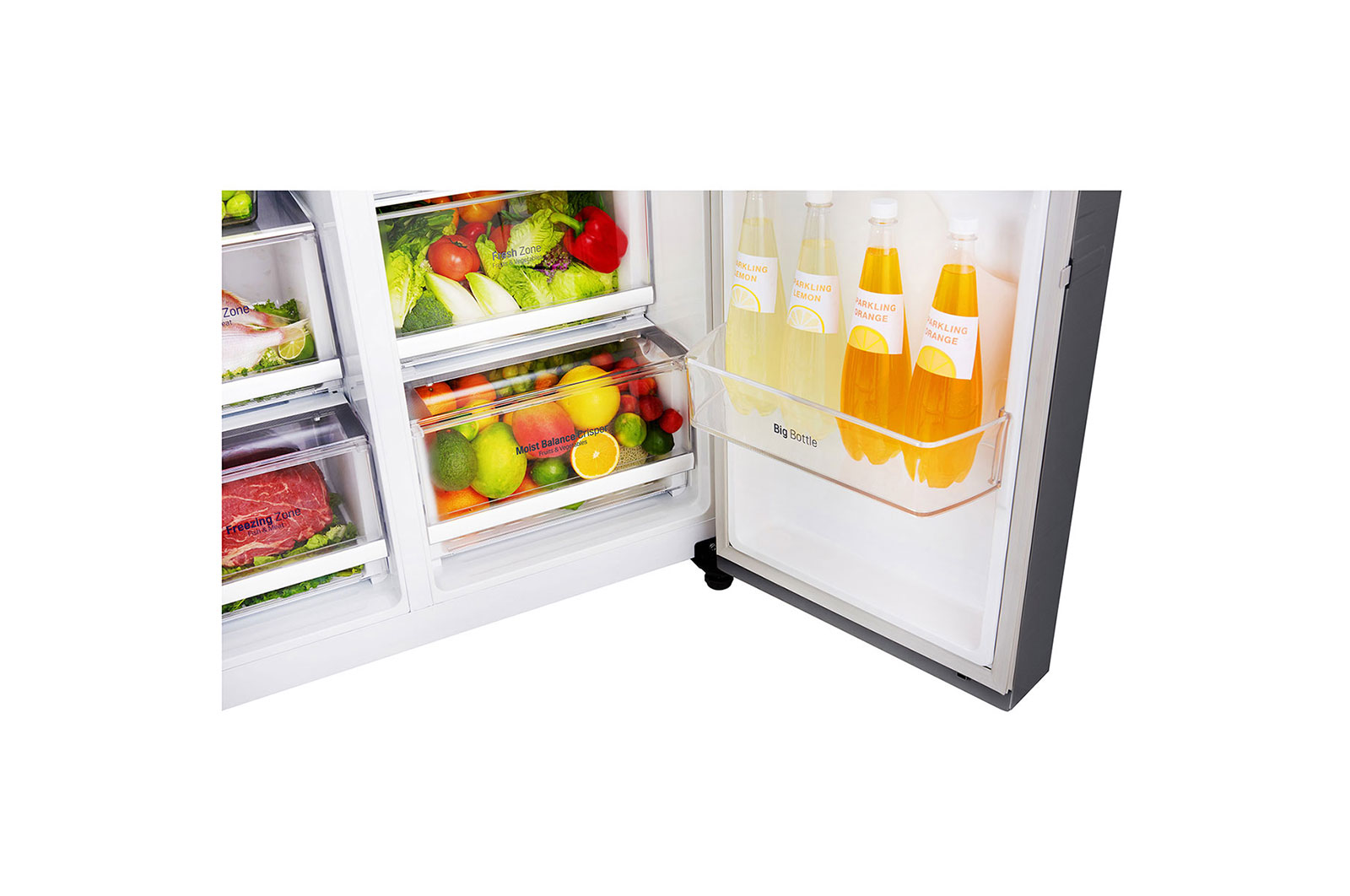 LG Nevecon Door-in-Door®, Side by Side, capacidad 592L Brutos, acabado Platimun Silver, Inverter Linear Compresor, LS65SDPX