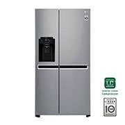 Vista frontal de Nevecón Side by Side, capacidad de 592L Brutos, acabado Platinum Silver, Inverter Linear Compresor LS65SPPX
