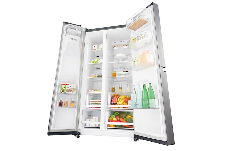 LG Nevecón Side by Side, capacidad de 592L Brutos, acabado Platinum Silver, Inverter Linear Compresor, LS65SPPX