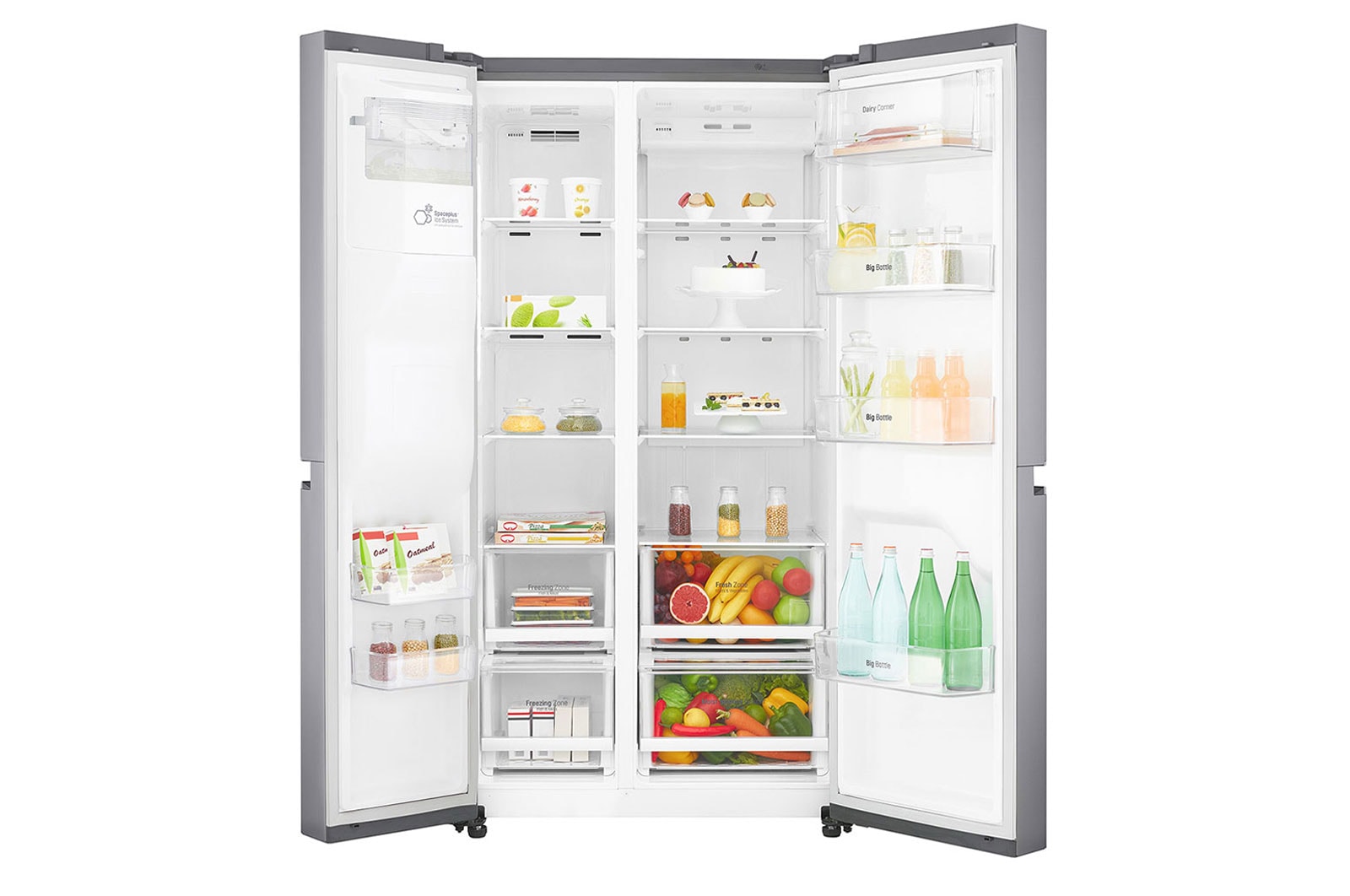 LG Nevecón Side by Side, capacidad de 592L Brutos, acabado Platinum Silver, Inverter Linear Compresor, LS65SPPX