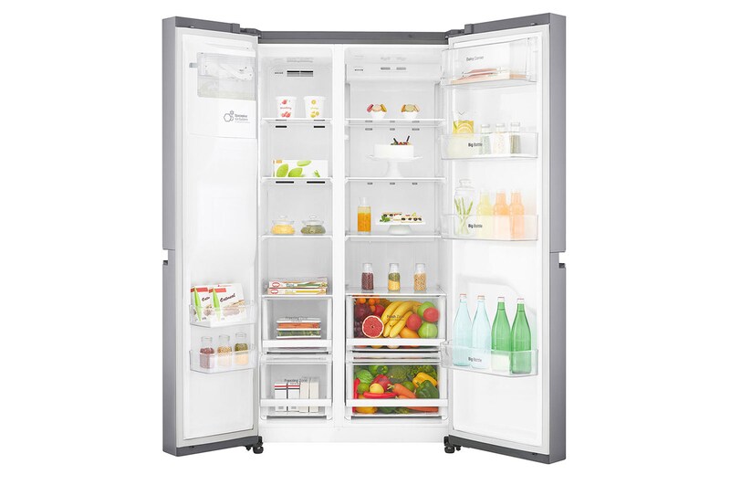 LG Nevecón Side by Side, capacidad de 592L Brutos, acabado Platinum Silver, Inverter Linear Compresor, LS65SPPX