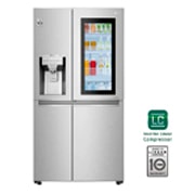 Vista frontal de Nevecón LG InstaView Door-in-Door™, Side by Side, capacidad 606 LTS, Inverter Linear Compressor, acabado Noble Steel LS65SXNX