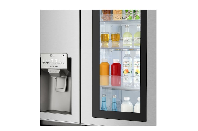 LG Nevecón LG InstaView Door-in-Door™, Side by Side, capacidad 606 LTS, Inverter Linear Compressor, acabado Noble Steel, LS65SXNX