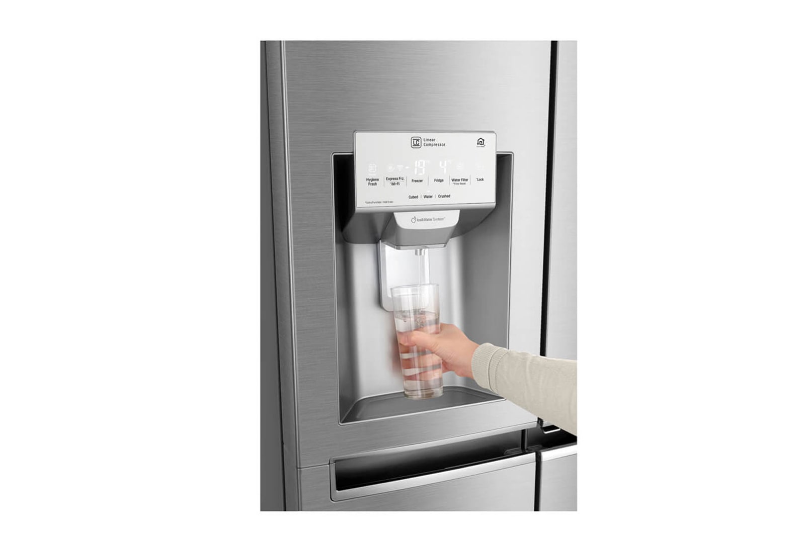 LG Nevecón LG InstaView Door-in-Door™, Side by Side, capacidad 606 LTS, Inverter Linear Compressor, acabado Noble Steel, LS65SXNX