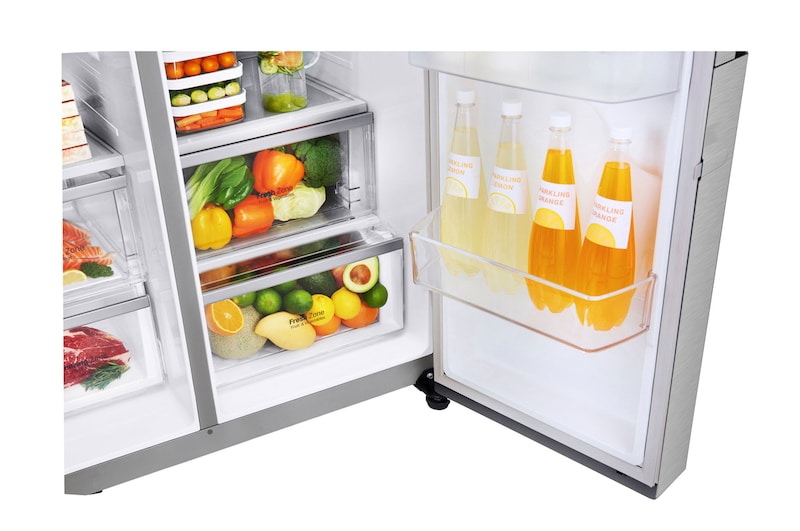 LG Nevecón LG InstaView Door-in-Door™, Side by Side, capacidad 606 LTS, Inverter Linear Compressor, acabado Noble Steel, LS65SXNX