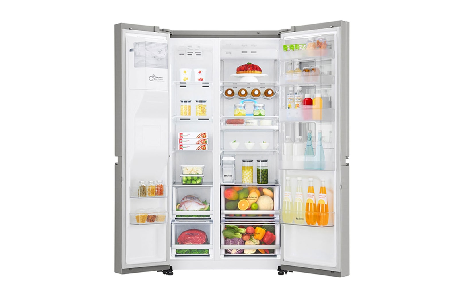 LG Nevecón LG InstaView Door-in-Door™, Side by Side, capacidad 606 LTS, Inverter Linear Compressor, acabado Noble Steel, LS65SXNX