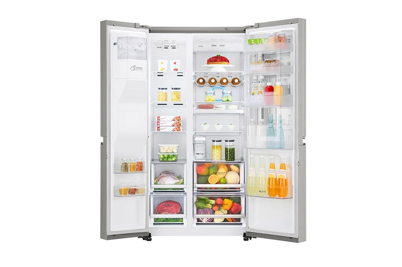 LG Nevecón LG InstaView Door-in-Door™, Side by Side, capacidad 606 LTS, Inverter Linear Compressor, acabado Noble Steel, LS65SXNX