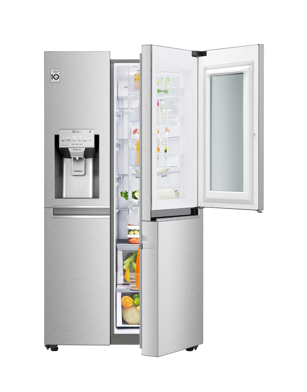 LG Nevecón LG InstaView Door-in-Door™, Side by Side, capacidad 606 LTS, Inverter Linear Compressor, acabado Noble Steel, LS65SXNX