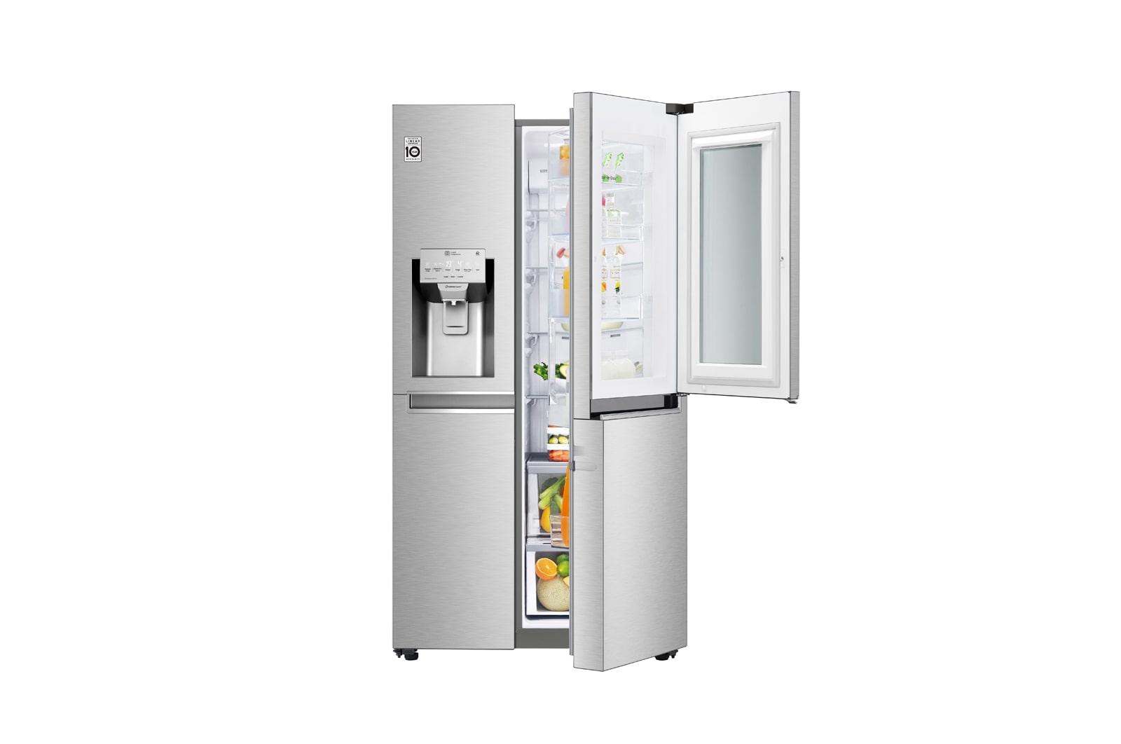 LG Nevecón LG InstaView Door-in-Door™, Side by Side, capacidad 606 LTS, Inverter Linear Compressor, acabado Noble Steel, LS65SXNX