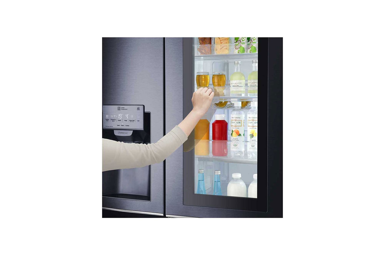 LG Nevecon LG  InstaView Door in Door, Side by Side, capacidad 668 LTS, acabado Matte Black ,Inverter Linear Compresor, LS65SXT