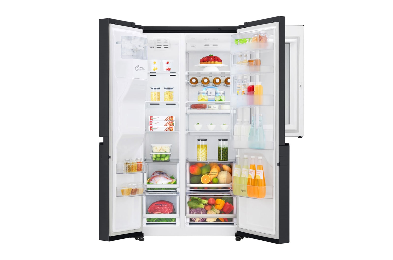 LG Nevecon LG  InstaView Door in Door, Side by Side, capacidad 668 LTS, acabado Matte Black ,Inverter Linear Compresor, LS65SXT