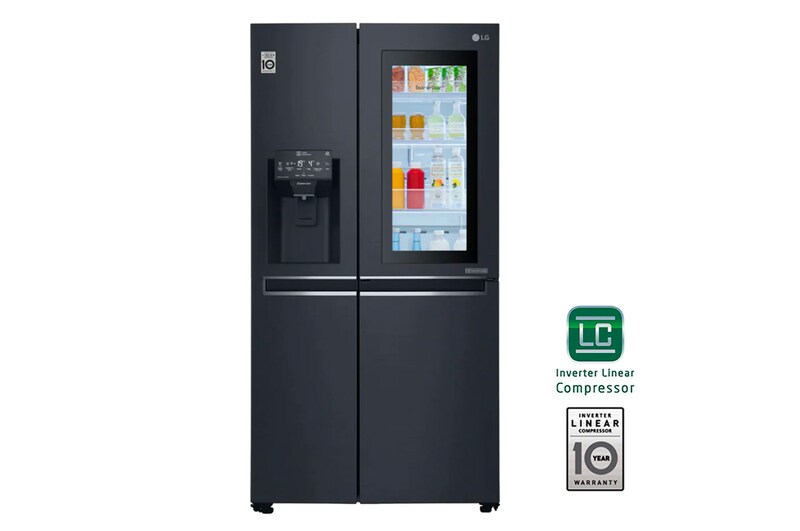 LG Nevecon LG InstaView Door in Door, Side by Side, capacidad 592 LTS, acabado Matte Black ,Inverter Linear Compressor, LS65SXTX