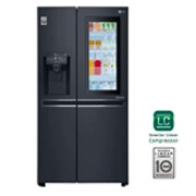 Vista frontal de Nevecon LG InstaView Door in Door, Side by Side, capacidad 592 LTS, acabado Matte Black ,Inverter Linear Compressor LS65SXTX