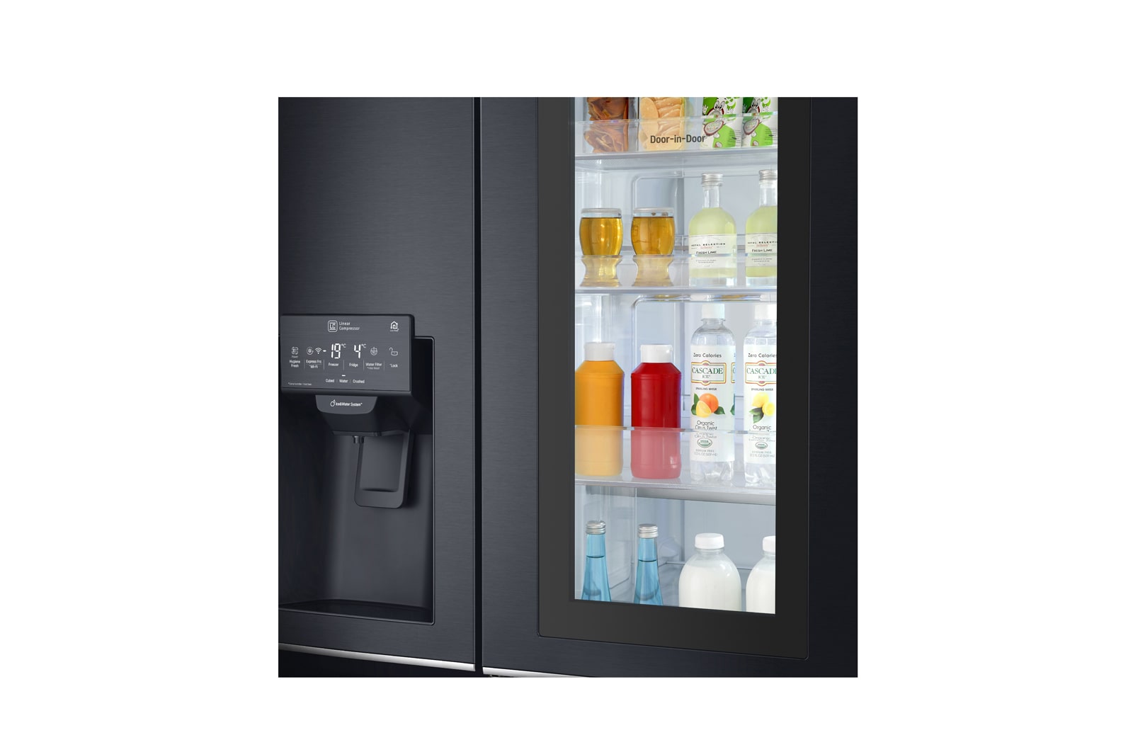LG Nevecon LG InstaView Door in Door, Side by Side, capacidad 592 LTS, acabado Matte Black ,Inverter Linear Compressor, LS65SXTX