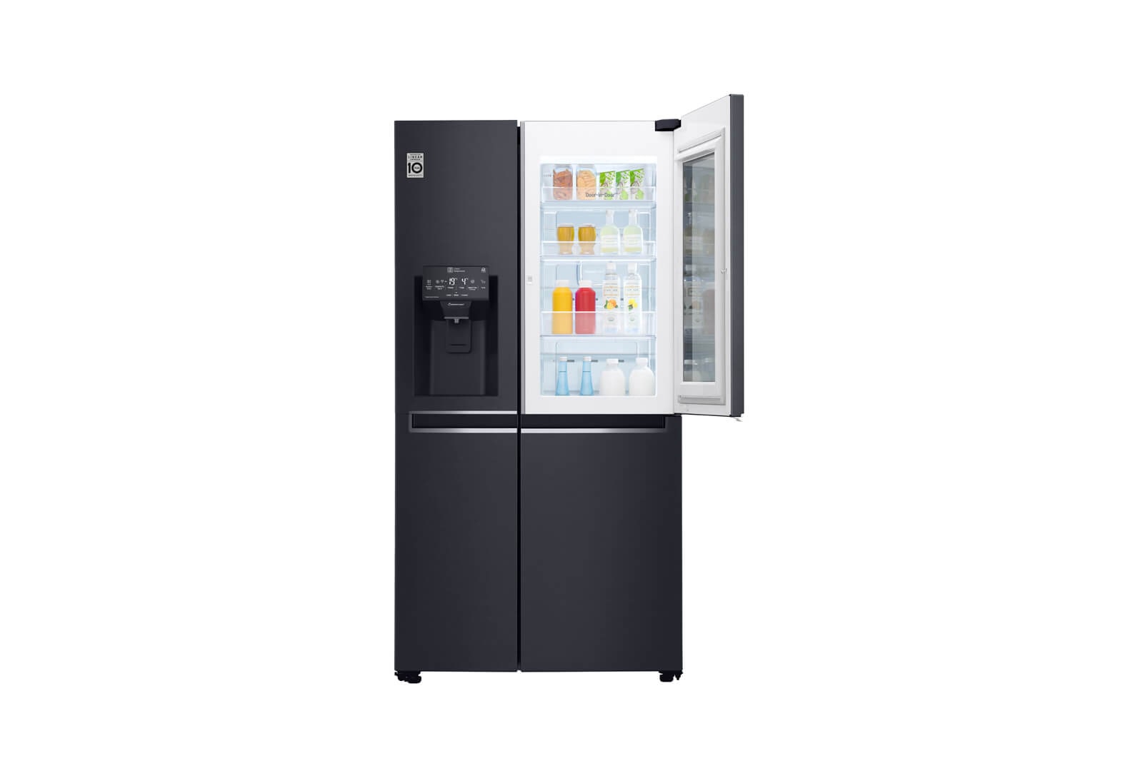LG Nevecon LG InstaView Door in Door, Side by Side, capacidad 592 LTS, acabado Matte Black ,Inverter Linear Compressor, LS65SXTX