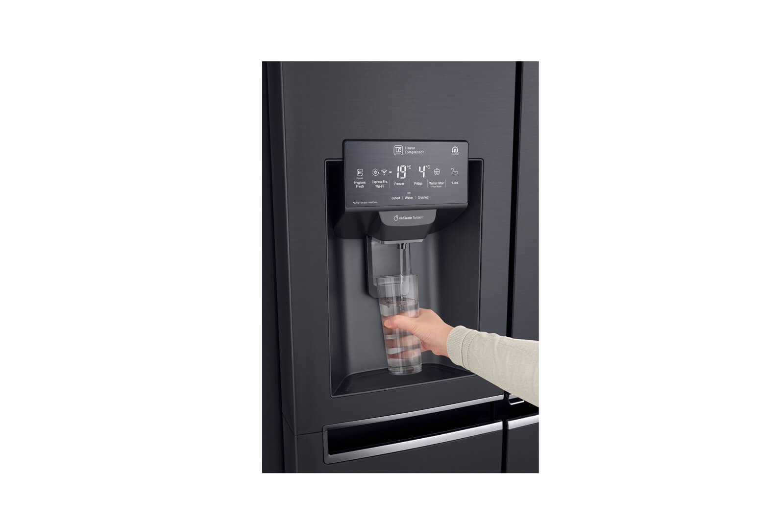 LG Nevecon LG InstaView Door in Door, Side by Side, capacidad 592 LTS, acabado Matte Black ,Inverter Linear Compressor, LS65SXTX