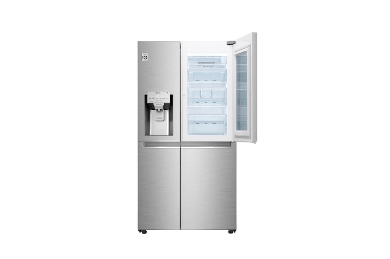 LG Nevecón InstaView Door-in-Door, Side by Side, capacidad 690 LTS, acabado STS, Inverter Linear Compresor, LS74SXSX