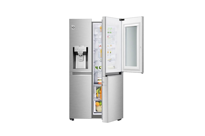 LG Nevecón InstaView Door-in-Door, Side by Side, capacidad 690 LTS, acabado STS, Inverter Linear Compresor, LS74SXSX