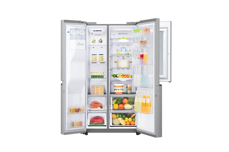 LG Nevecón InstaView Door-in-Door, Side by Side, capacidad 690 LTS, acabado STS, Inverter Linear Compresor, LS74SXSX